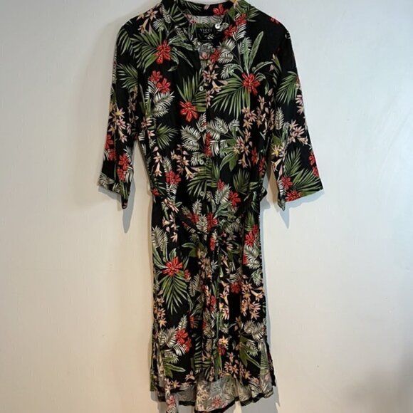 Vicci Germany 100% linen floral button down belted midi dress size (40) US8-10 - Picture 9 of 10